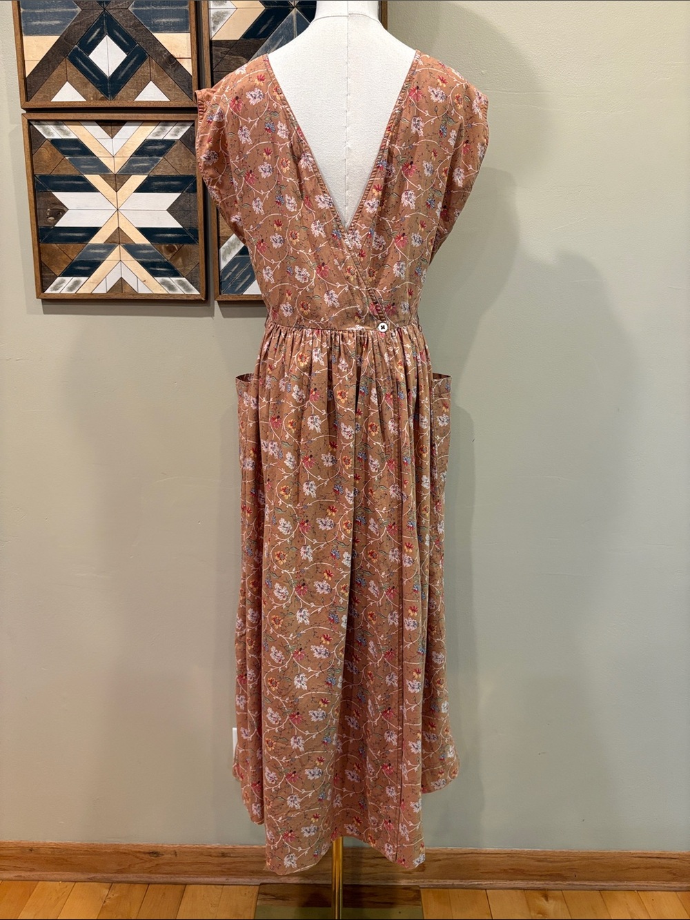 Vintage Ralph Lauren Blue Label 70s Floral Prairie V-Neck Open Back Dress 10 - Picture 7 of 14